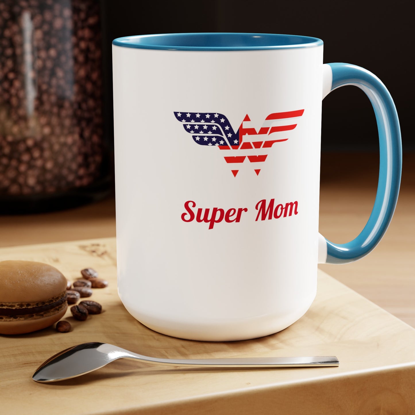 SUPER MOM Two-Tone Coffee Mugs, 15oz