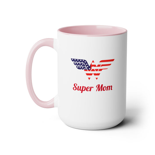 SUPER MOM Two-Tone Coffee Mugs, 15oz