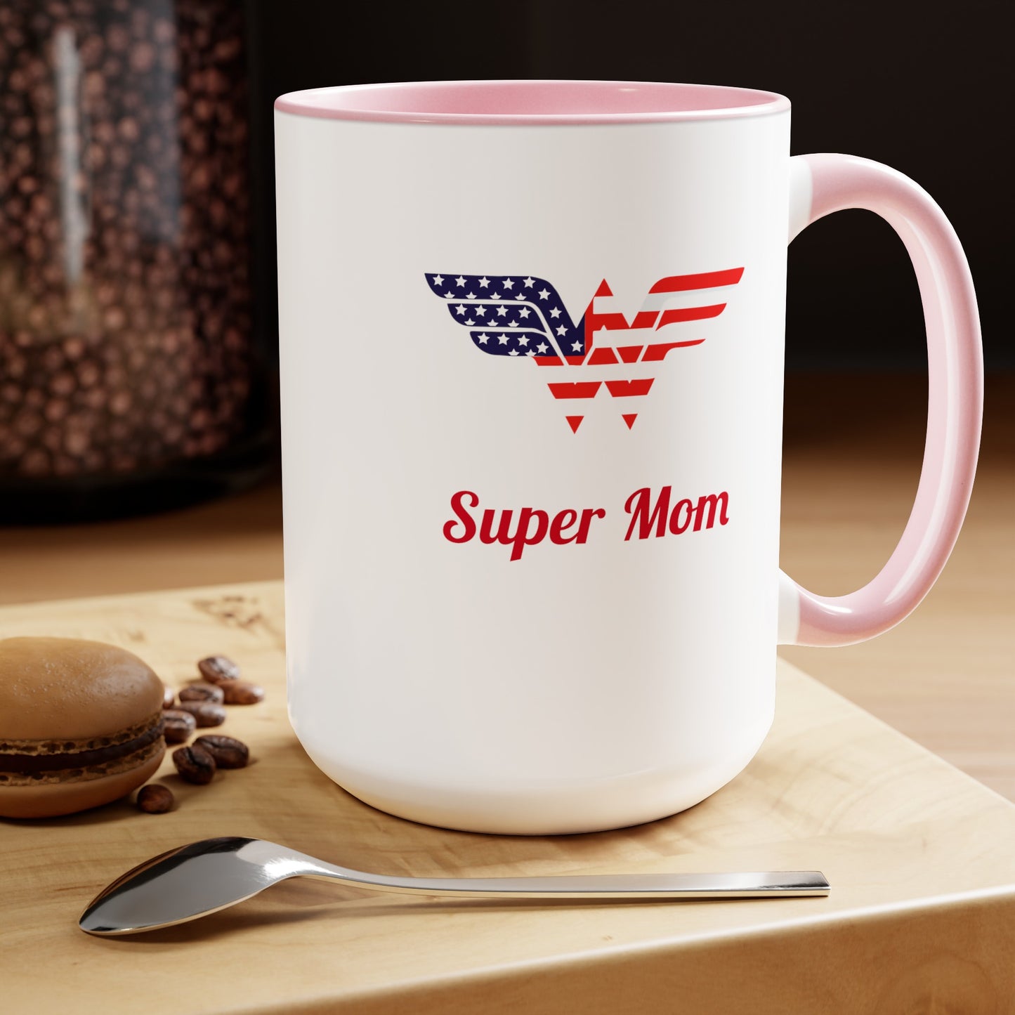 SUPER MOM Two-Tone Coffee Mugs, 15oz